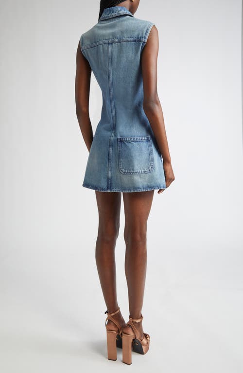 Versace Half-zip Sleeveless Washed Denim Dress In Medium Blue