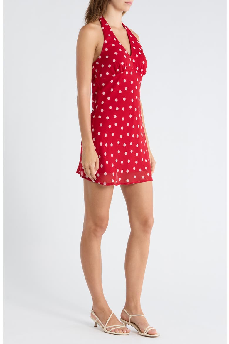 Polka Dot Halter Neck Minidress, Alternate, color, RED PINK DOT