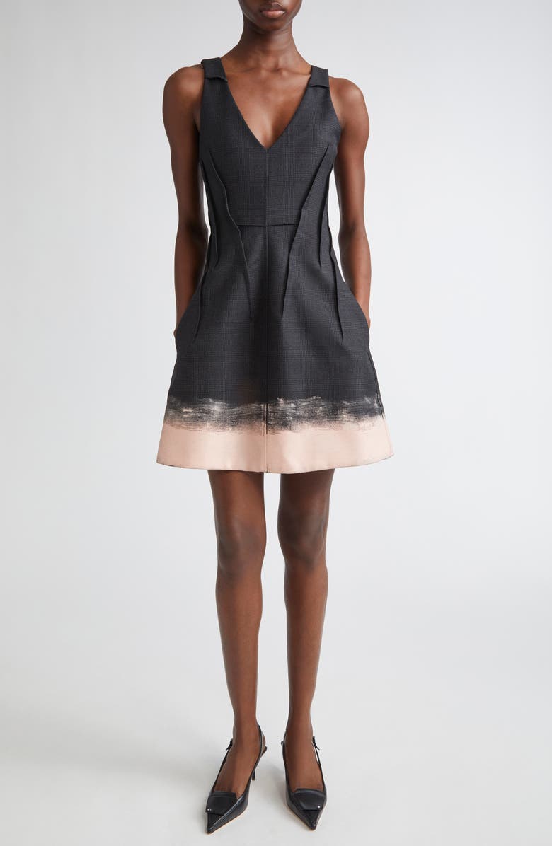 Jason Wu Collection Painted Hem Glen Plaid Wool Minidress, Main, color, Charcoal/ Light Pink