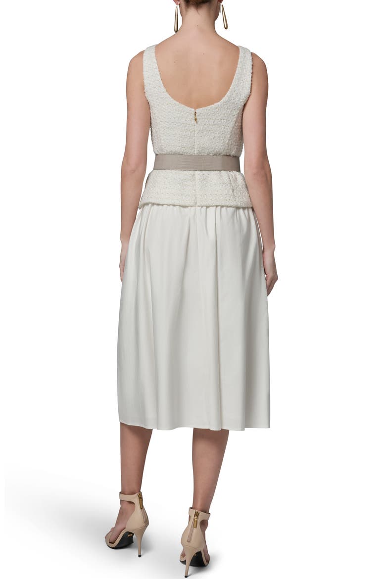 Belted A-Line Midi Dress, Alternate, color, CREAM