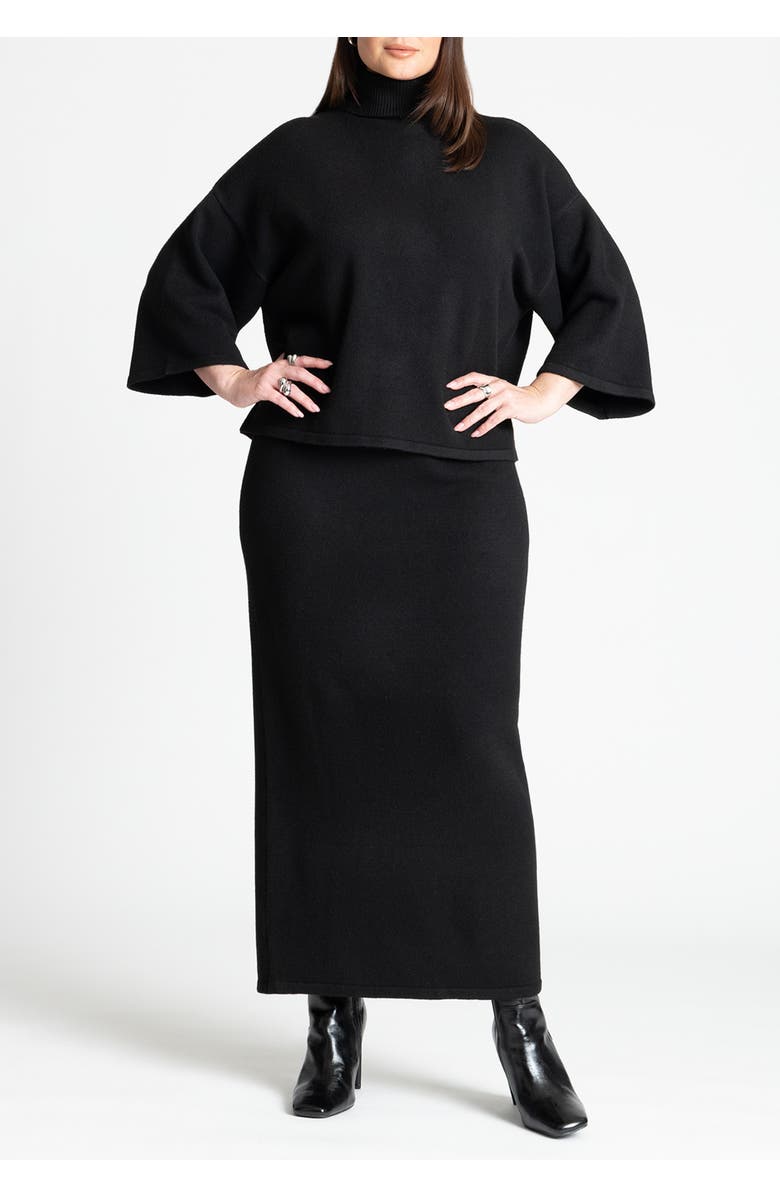 ELOQUII Boxy Three Quarter Sleeve Turtleneck, Alternate, color, Black Onyx