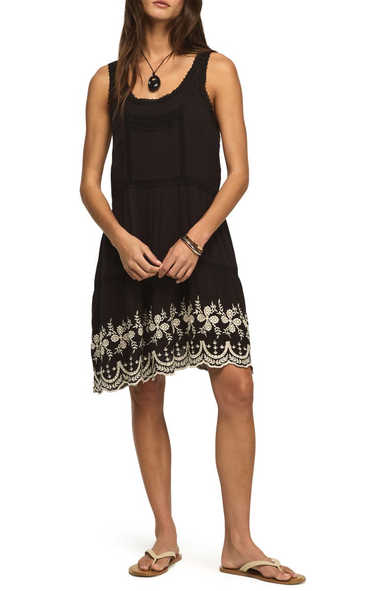 Lucky Brand Lace & Embroidery Sleeveless Minidress, Main, color, Raven