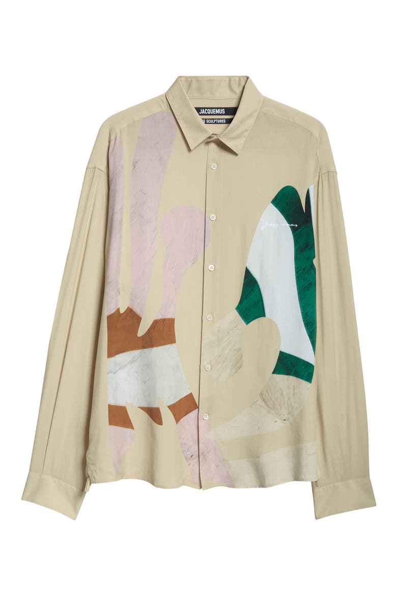 La Chemise Simon Abstract Print Button-Up Shirt, Alternate, color, PRINT BAIGNEUSES BEIGE