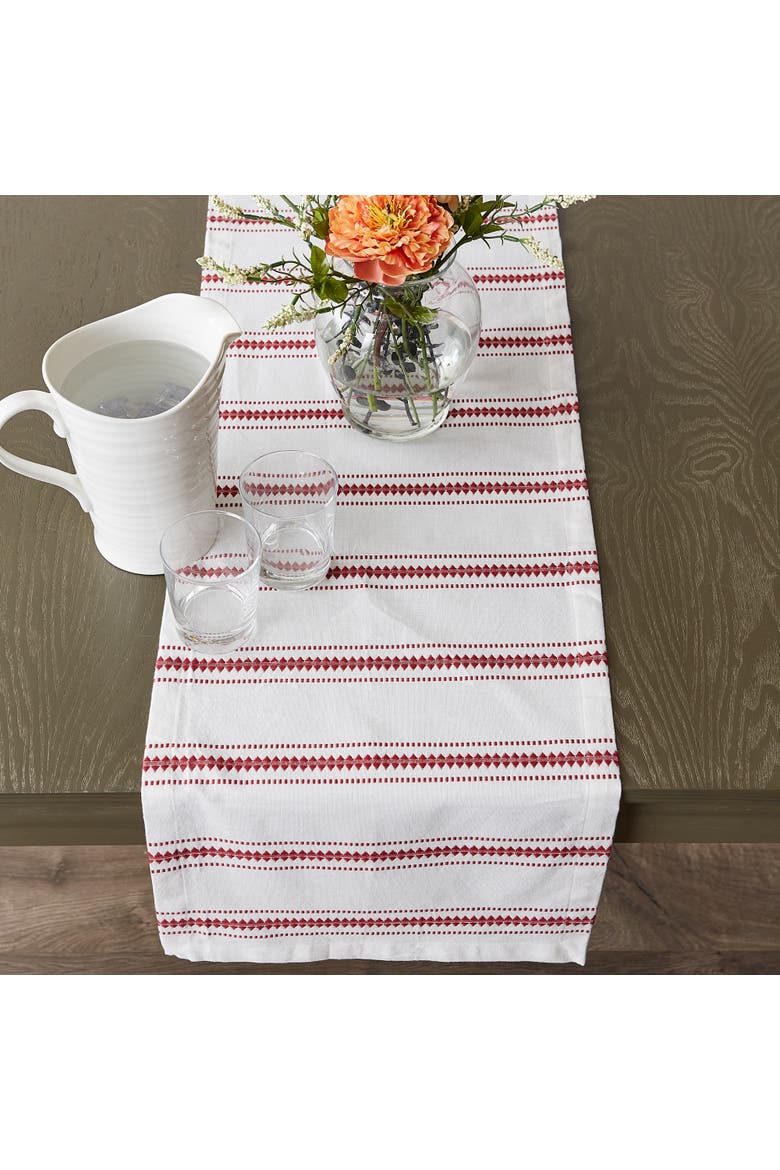 Zig Dobby Stripe Table Runner, Alternate, color, Barn Red