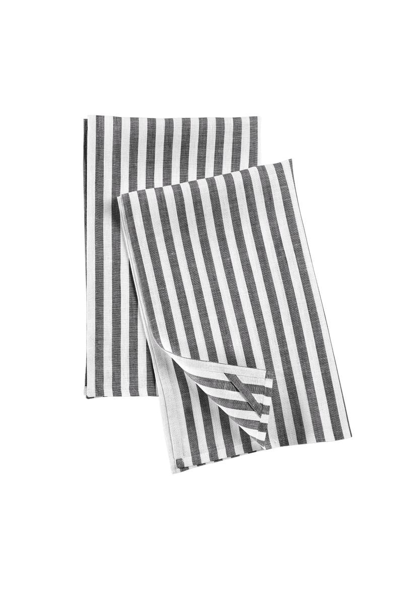 Linen Kitchen Towels Set of 2, 17 x 26" - Amalfi Stripe, Alternate, color, Black and White