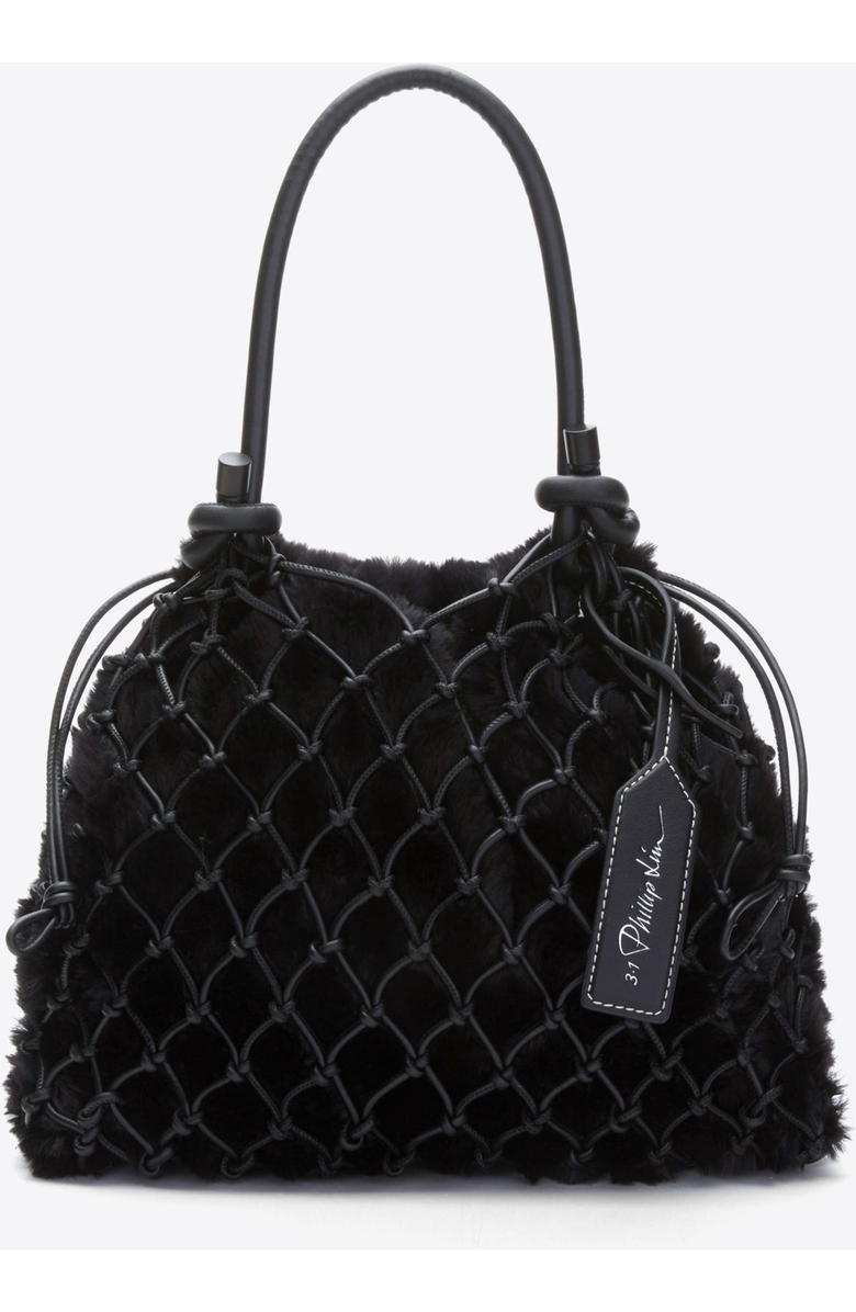 3.1 Phillip Lim Faux Fur Macrame Mini Sac, Main, color, Black