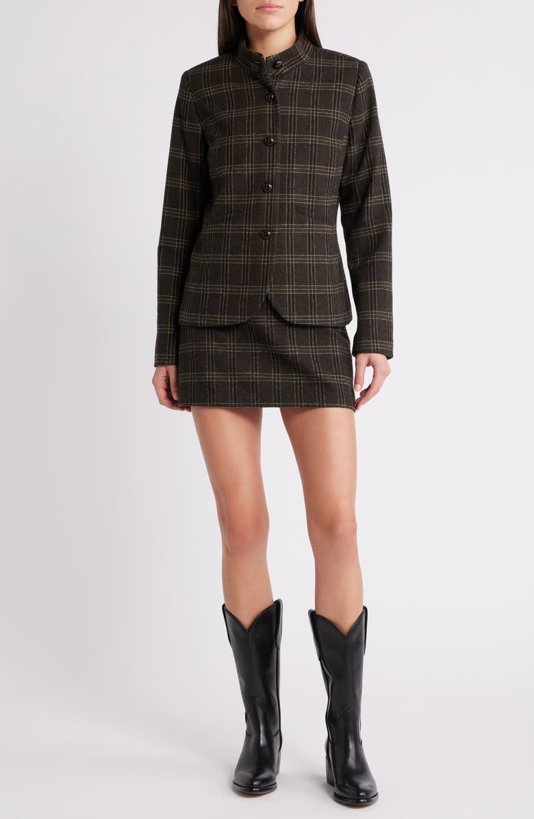 Treasure & Bond Plaid Stand Collar Blazer, Alternate, color, Brown- Black Plaid