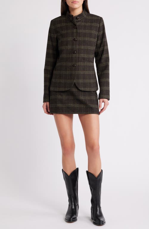 Shop Treasure & Bond Plaid Stand Collar Blazer In Brown- Black Plaid