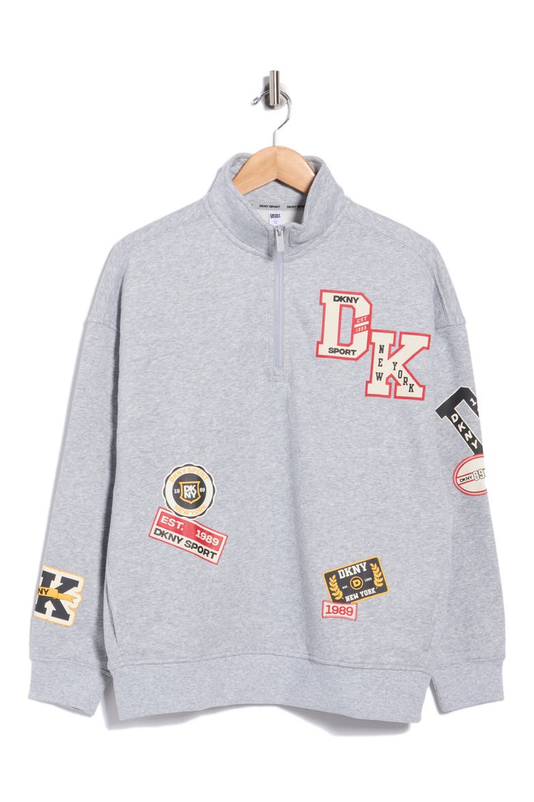 Campus Patch Oversized Quarter Zip Fleece Pullover, Alternate, color, PEARL GREY HEATHER
