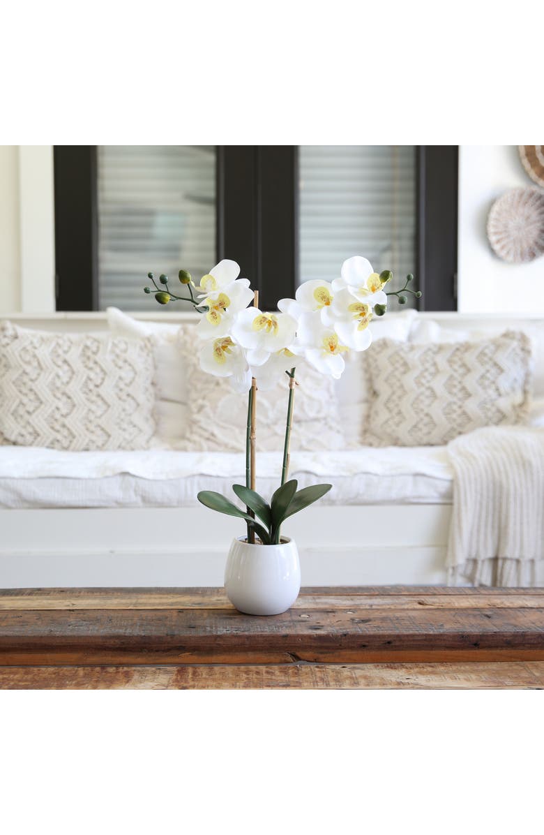 NEARLY NATURAL 26-in Artificial Double Orchid Phalaenopsis with Decorative Vase, Alternate, color, White