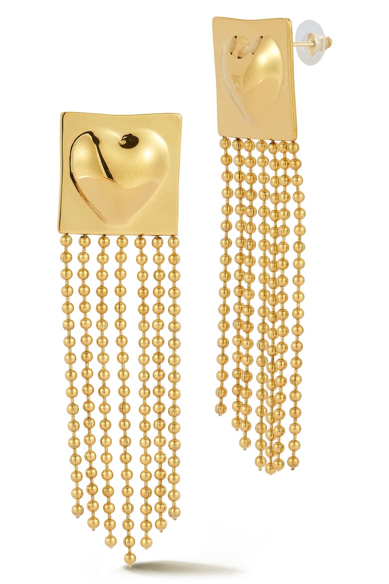 Heart Square Ball Chain Drop Earrings, Main, color, GOLD