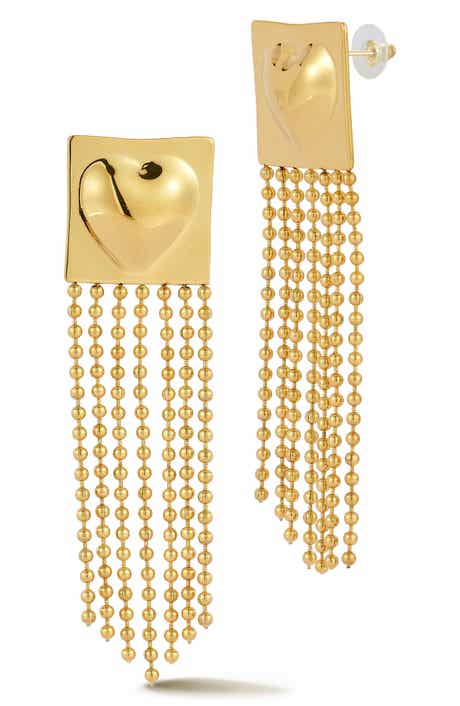 Heart Square Ball Chain Drop Earrings