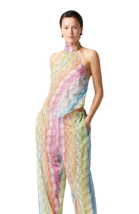 Printed Cotton And Silk Blend Trousers With Drawstring