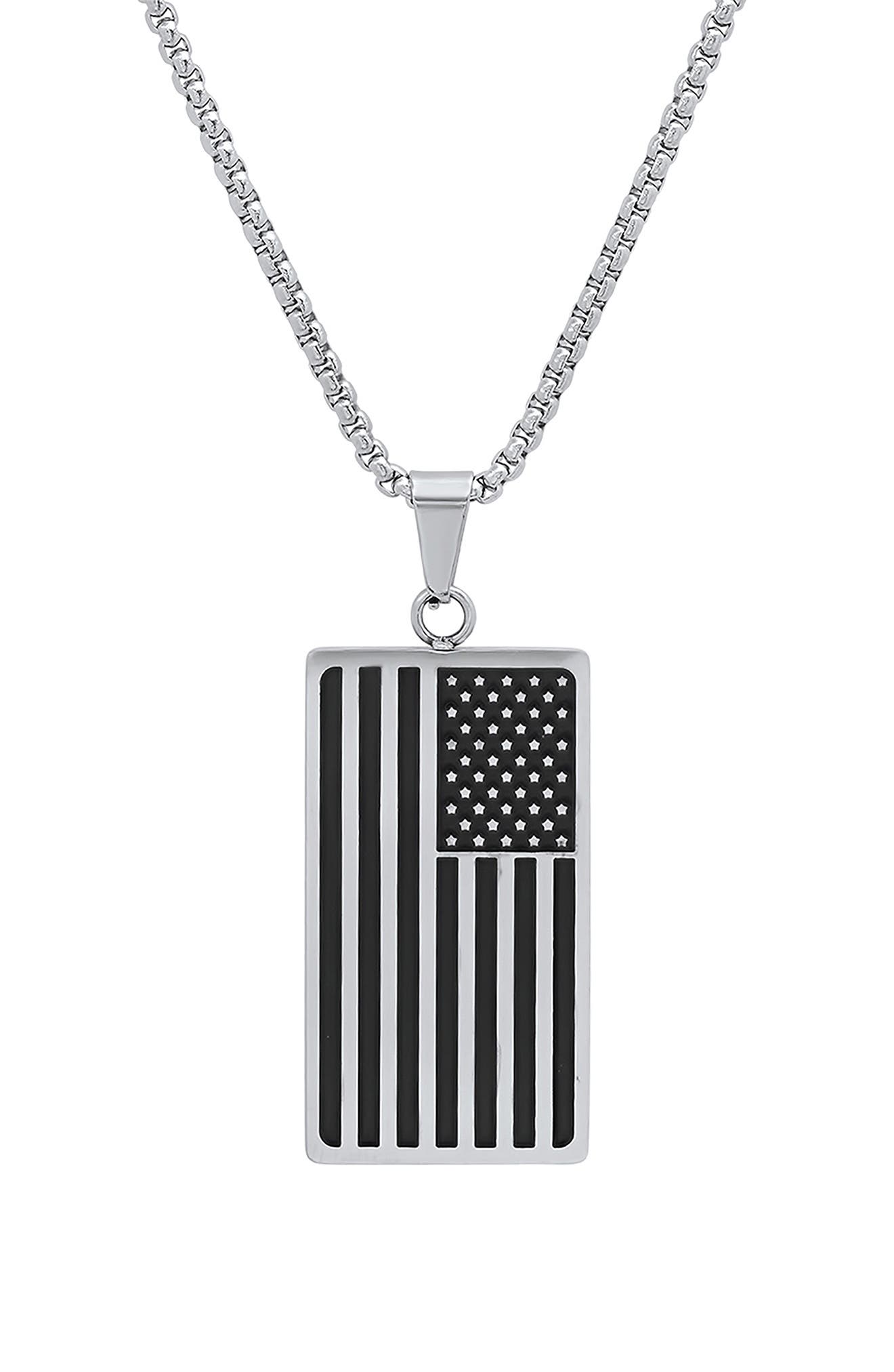 HMY JEWELRY Men's Stainless Steel American Flag Pendant Necklace
