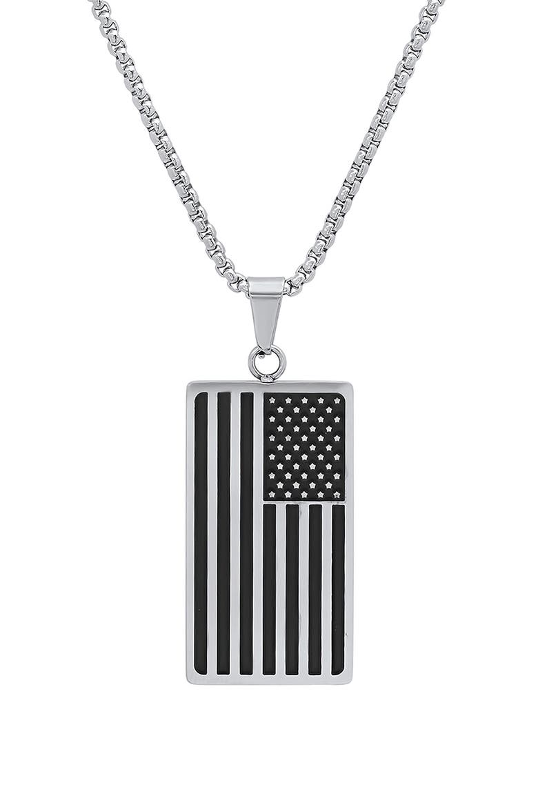 Men's Stainless Steel American Flag Pendant Necklace, Main, color, METALLIC/ BLACK
