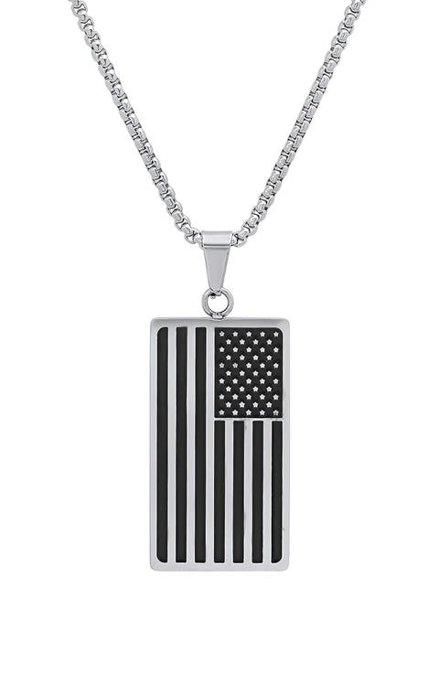 Men's Stainless Steel American Flag Pendant Necklace