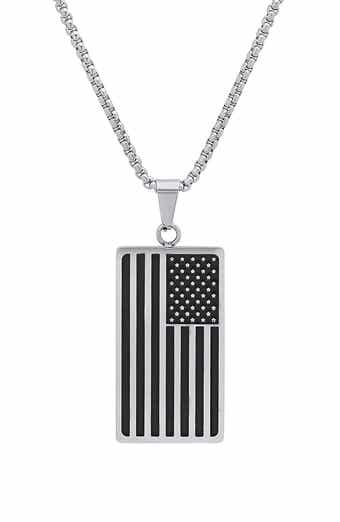 HMY JEWELRY Men's Stainless Steel American Flag Pendant Necklace