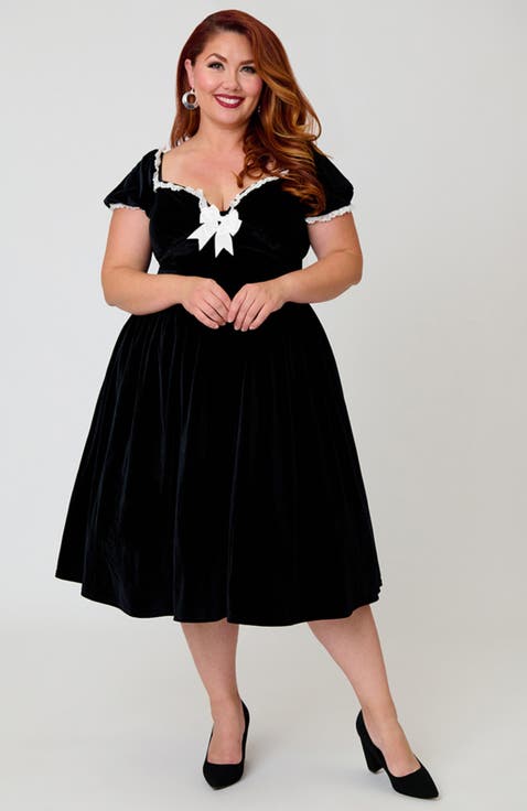 Plus Size Sweetheart Puff Sleeve Swing Dress