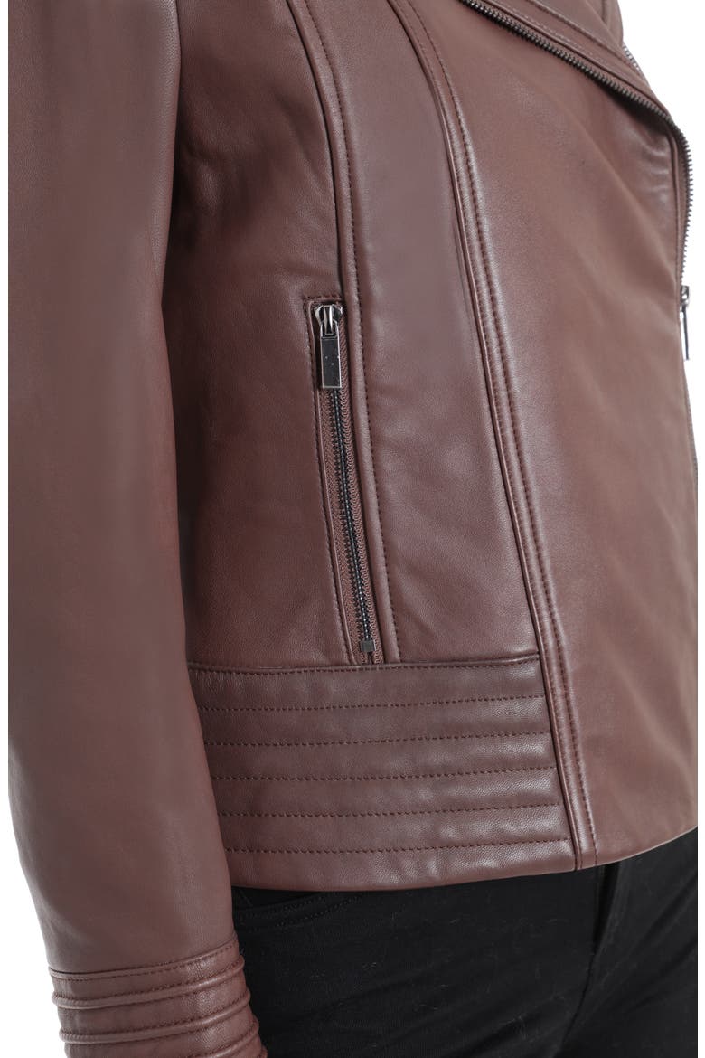 Badgley Mischka Gia Leather Biker Jacket, Alternate, color, CHOCOLATE