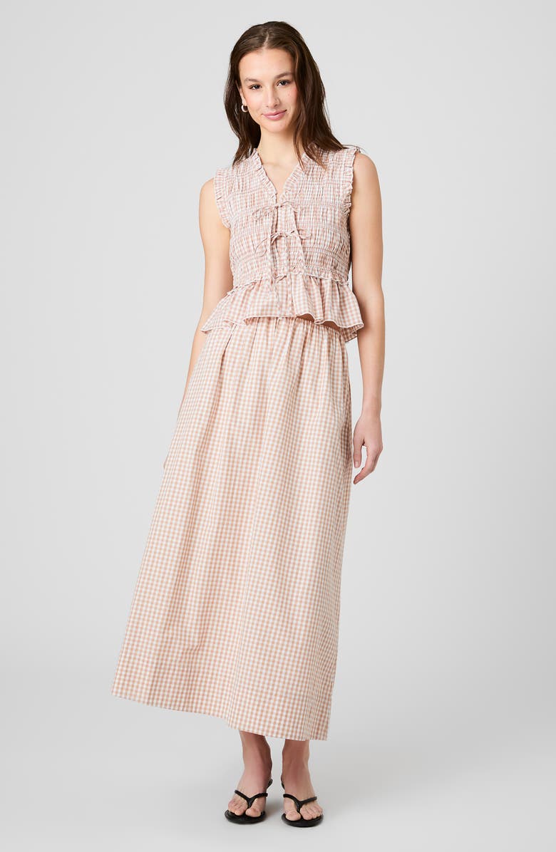 French Connection Gingham Maxi Skirt, Alternate, color, Petite Gingham Almond Nude