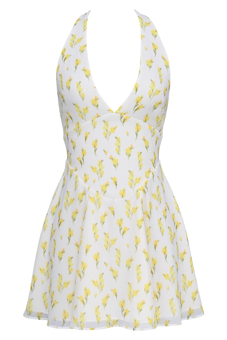 Iris Floral Halter Minidress, Alternate, color, LEMON FLORAL PRINT