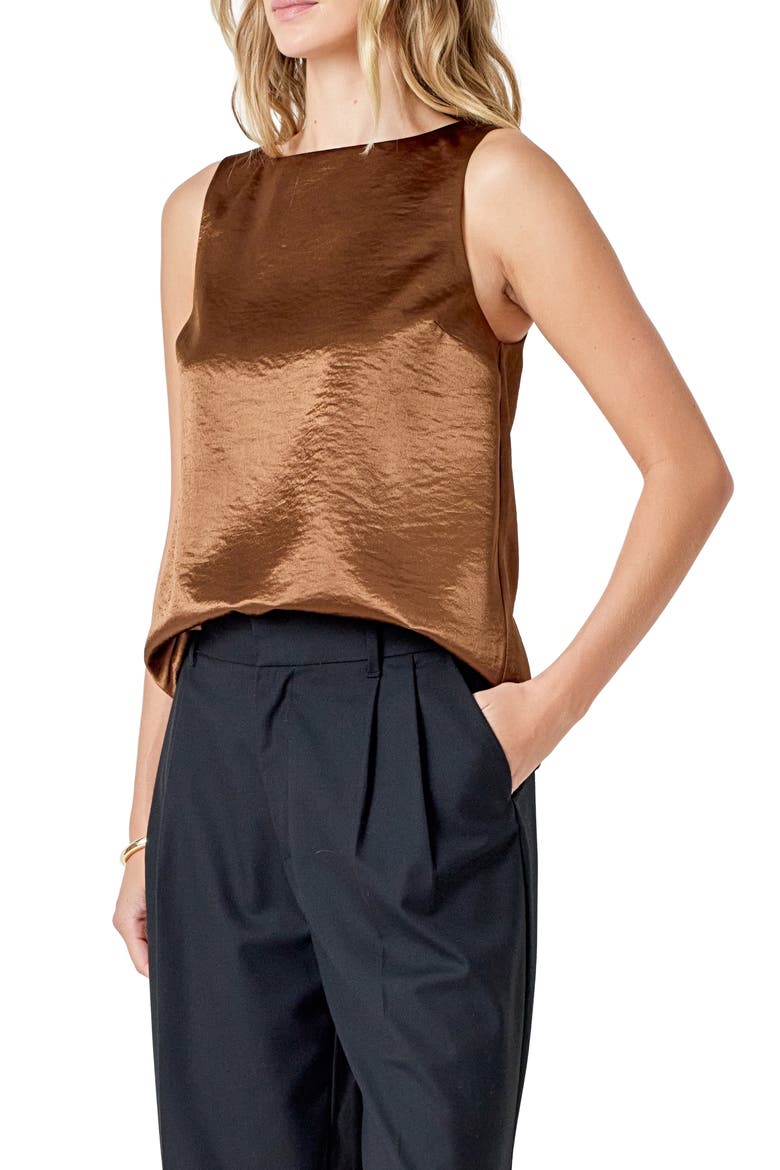Satin Velvet Sleeveless Top, Alternate, color, CHOCOLATE
