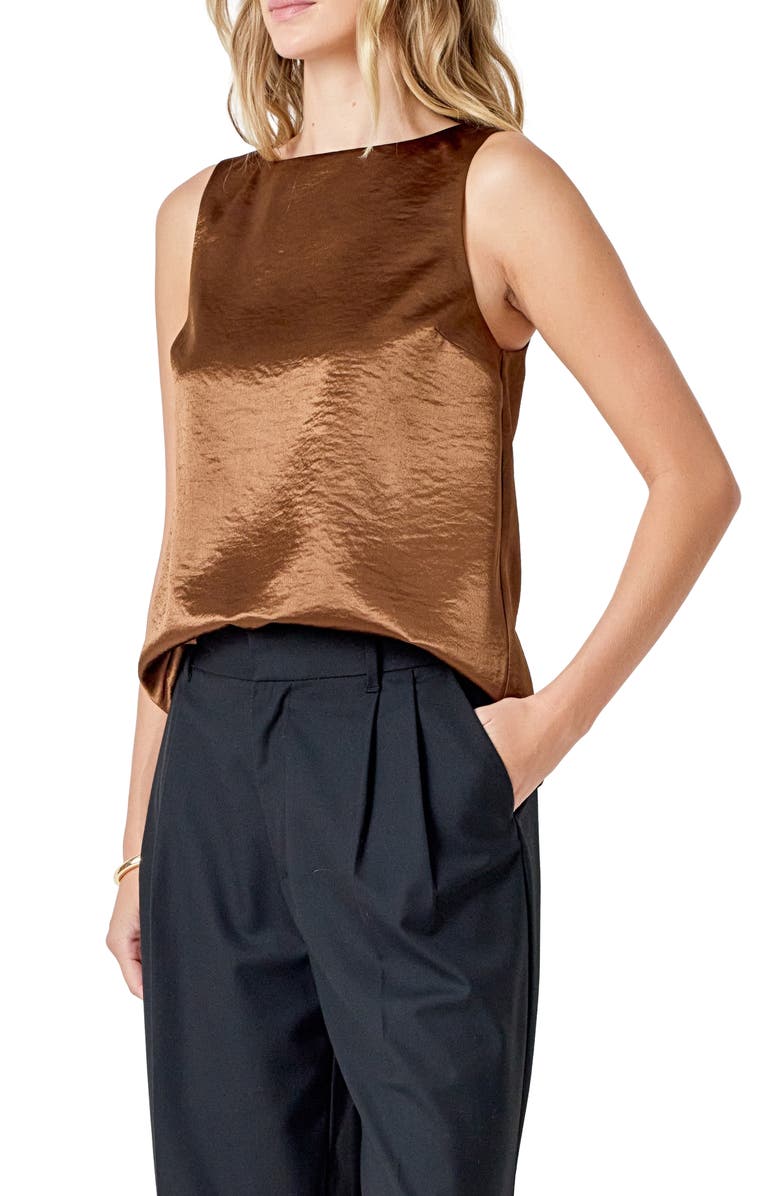 Endless Rose Satin Velvet Sleeveless Top, Alternate, color, Chocolate