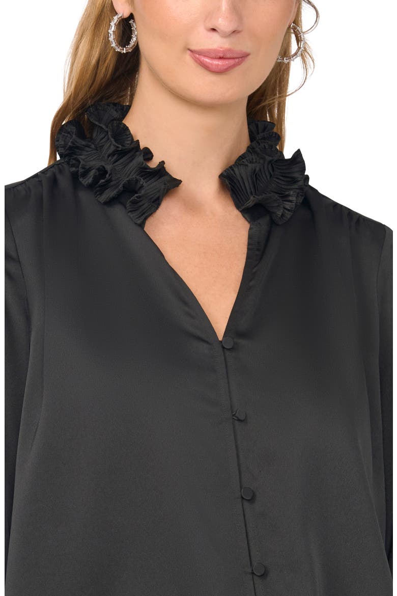 Pleated Ruffle Satin Top, Alternate, color, RICH BLACK