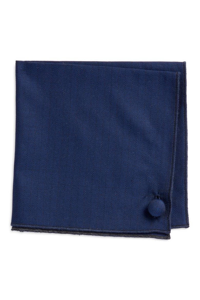 Herringbone Cotton Pocket Square, Main, color, NAVY