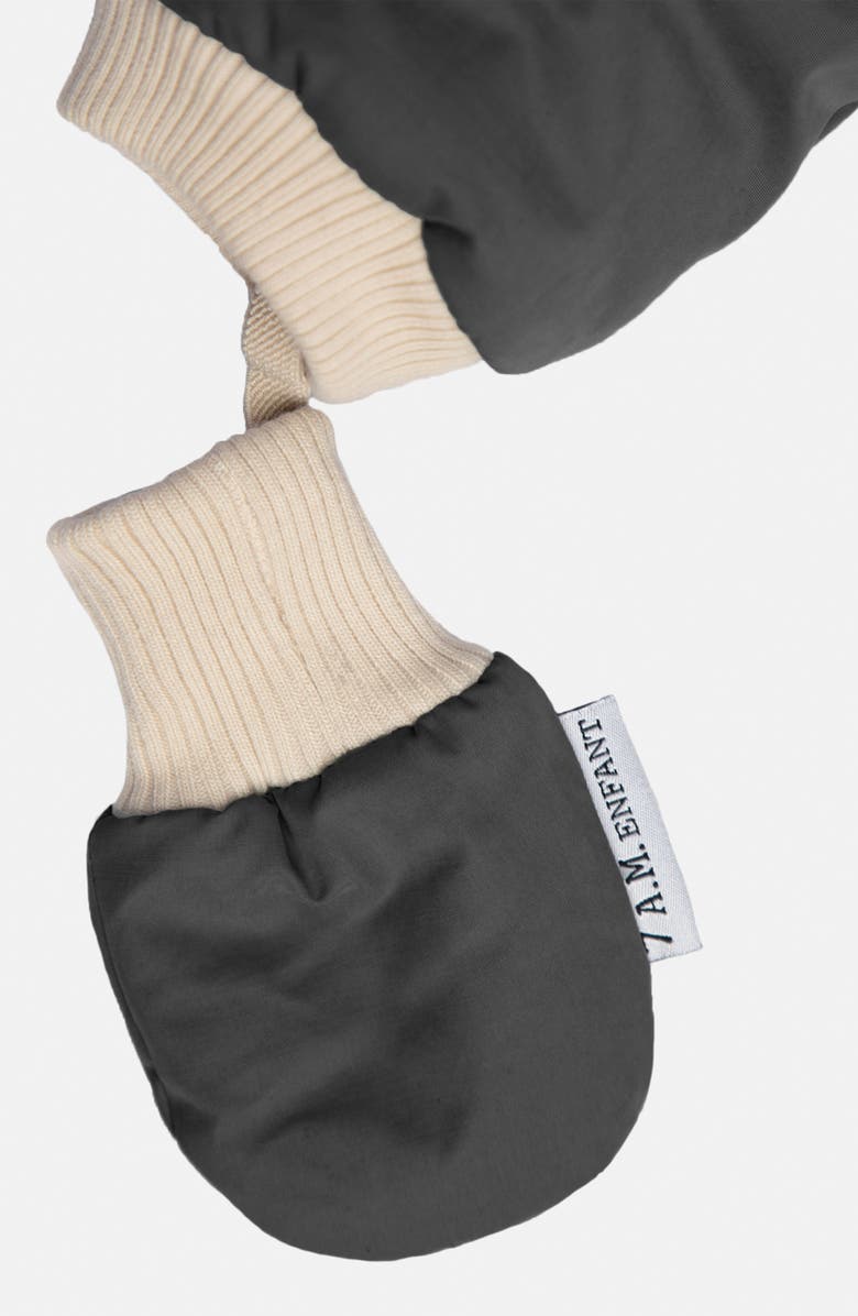 7 A.M. Enfant Benji Water Repellent Hooded Snowsuit with Attached Mittens, Alternate, color, Smokey Quilted