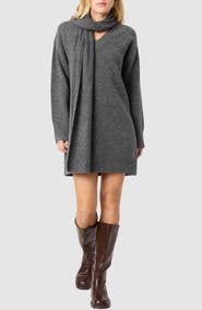 Lush Long Sleeve Sweater Dress with Scarf