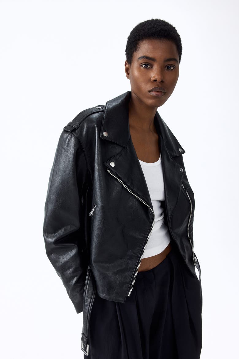 Coated Biker Jacket, Alternate, color, Black