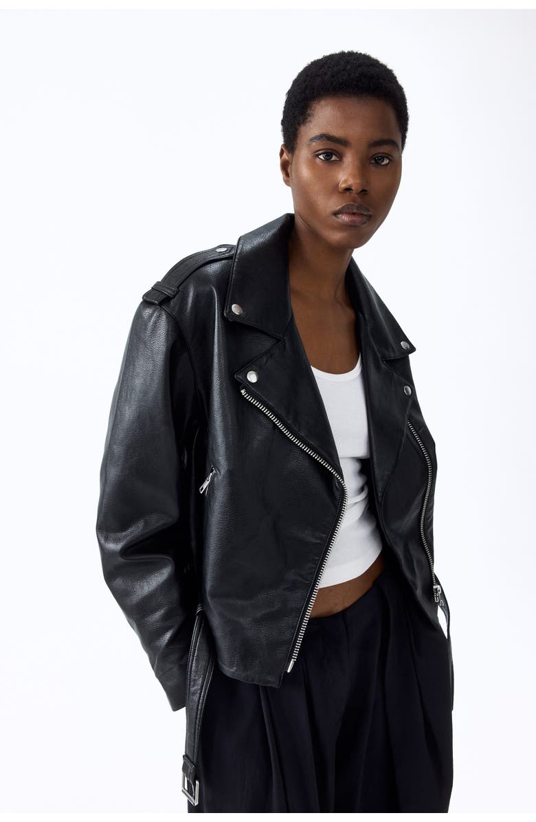 H&M Coated Biker Jacket, Alternate, color, Black
