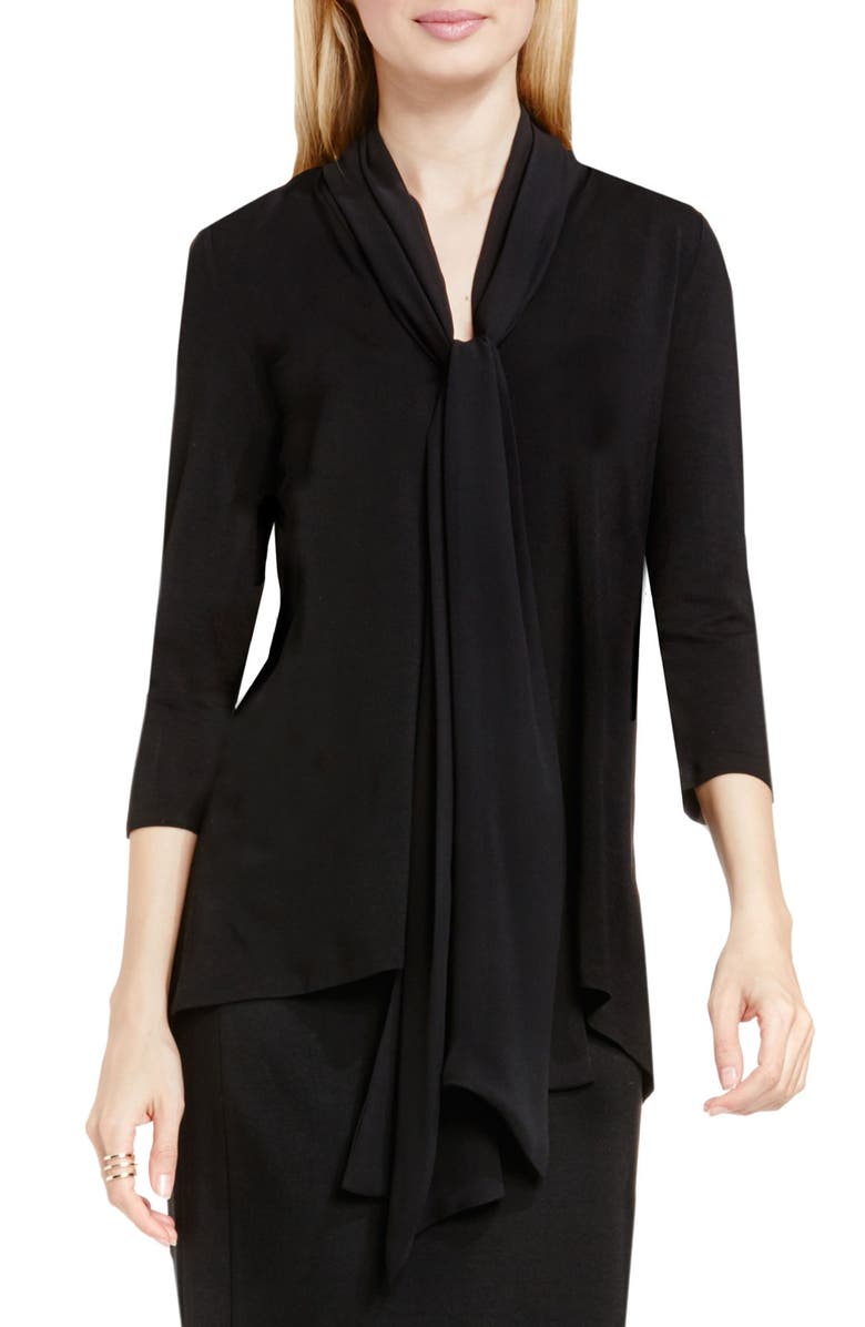 Vince Camuto Woven Scarf V-Neck Jersey Top, Main, color,