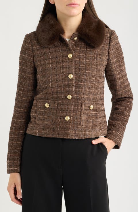 Faux Fur Collar Boucle Cropped Jacket