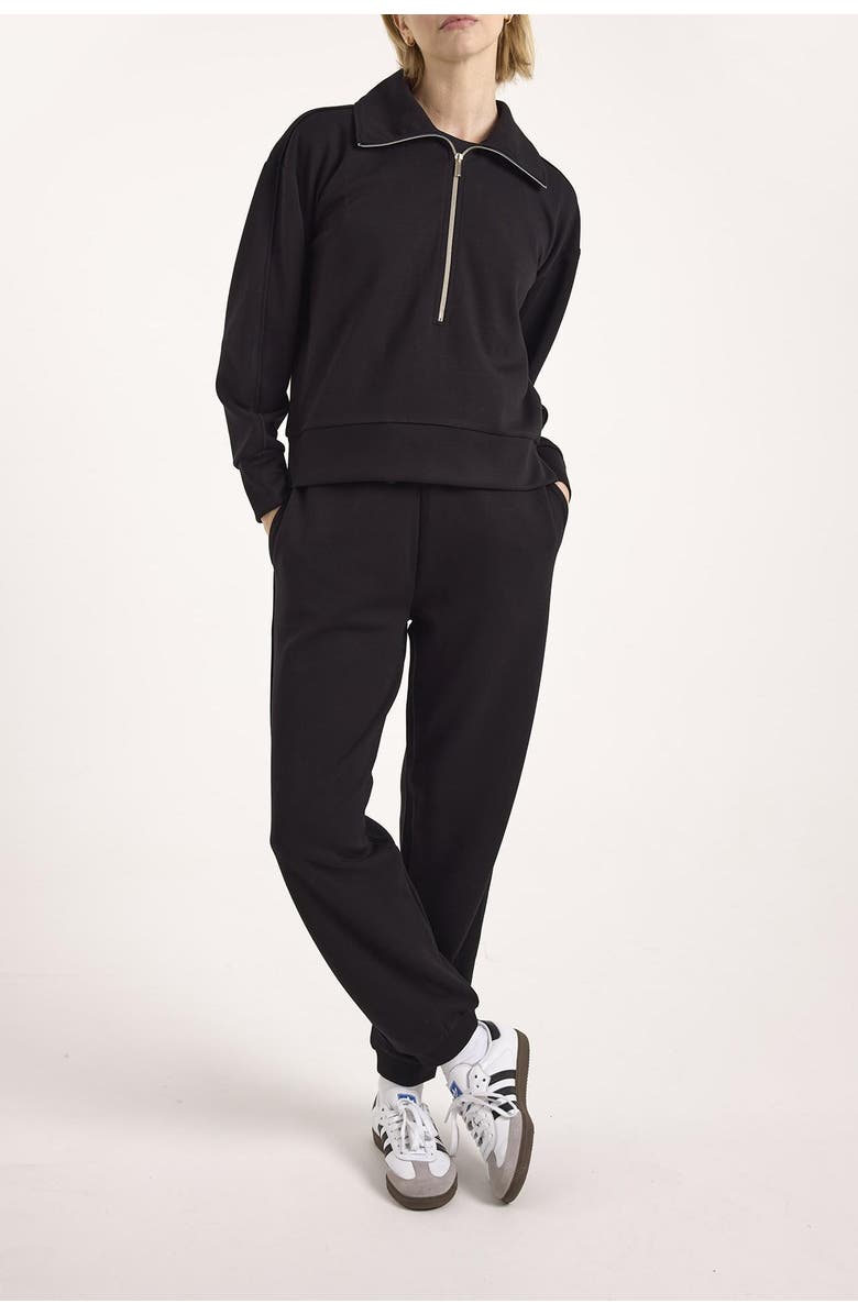 Brodie Pure Cashmere Piping Detail Jersey Half Zip Sweatshirt, Alternate, color, Black