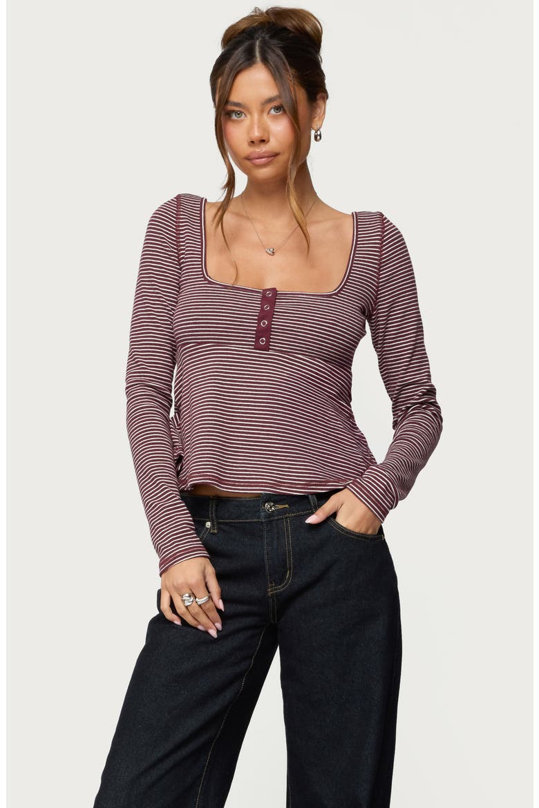 Sare Stripe Baby Doll Henley, Alternate, color, BURGUNDY