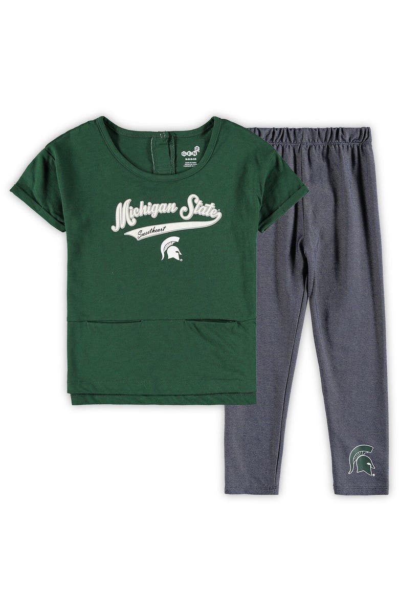 GENUINE STUFF Girls Preschool Green Michigan State Spartans Stadium T-Shirt & Leggings Set, Main, color, 