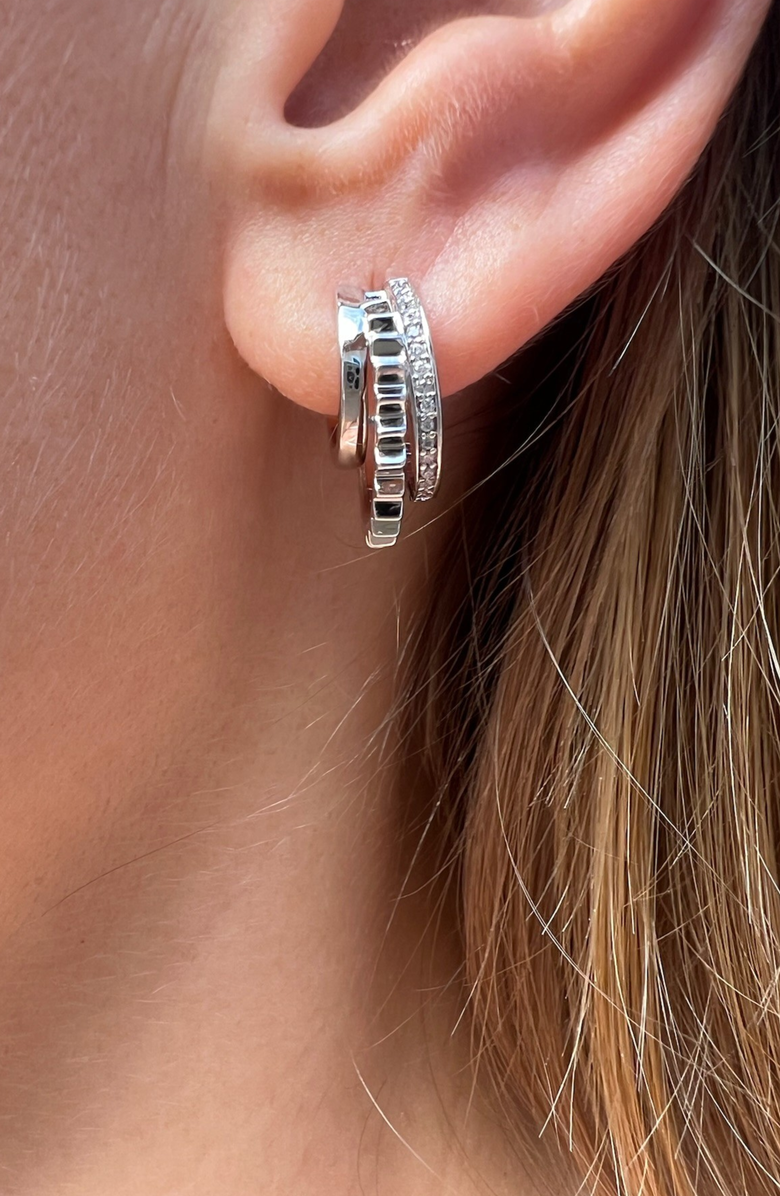 NATIVE GEM Triple Threat Huggie Hoop Earrings, Alternate, color, Silver