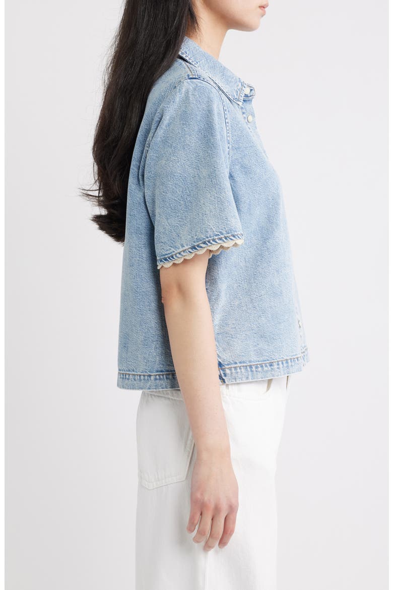 Denim Crochet Trim Button-Up Top, Alternate, color, LACEWING