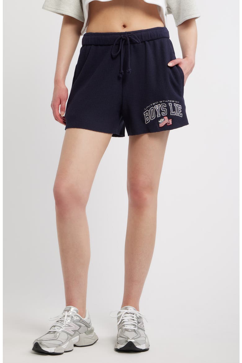 United States of Boys Lie Waffle Knit Shorts, Main, color, NAVY