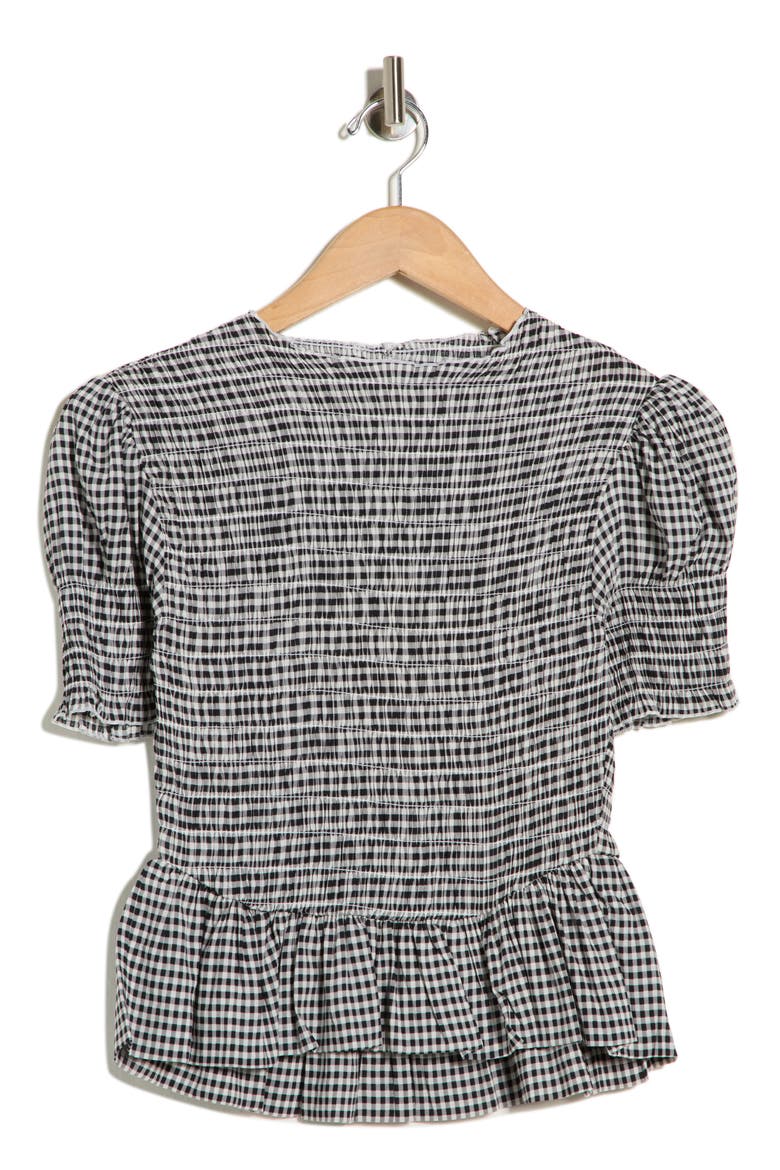 Smocked Peplum Top, Alternate, color, WHITE/ BLACK