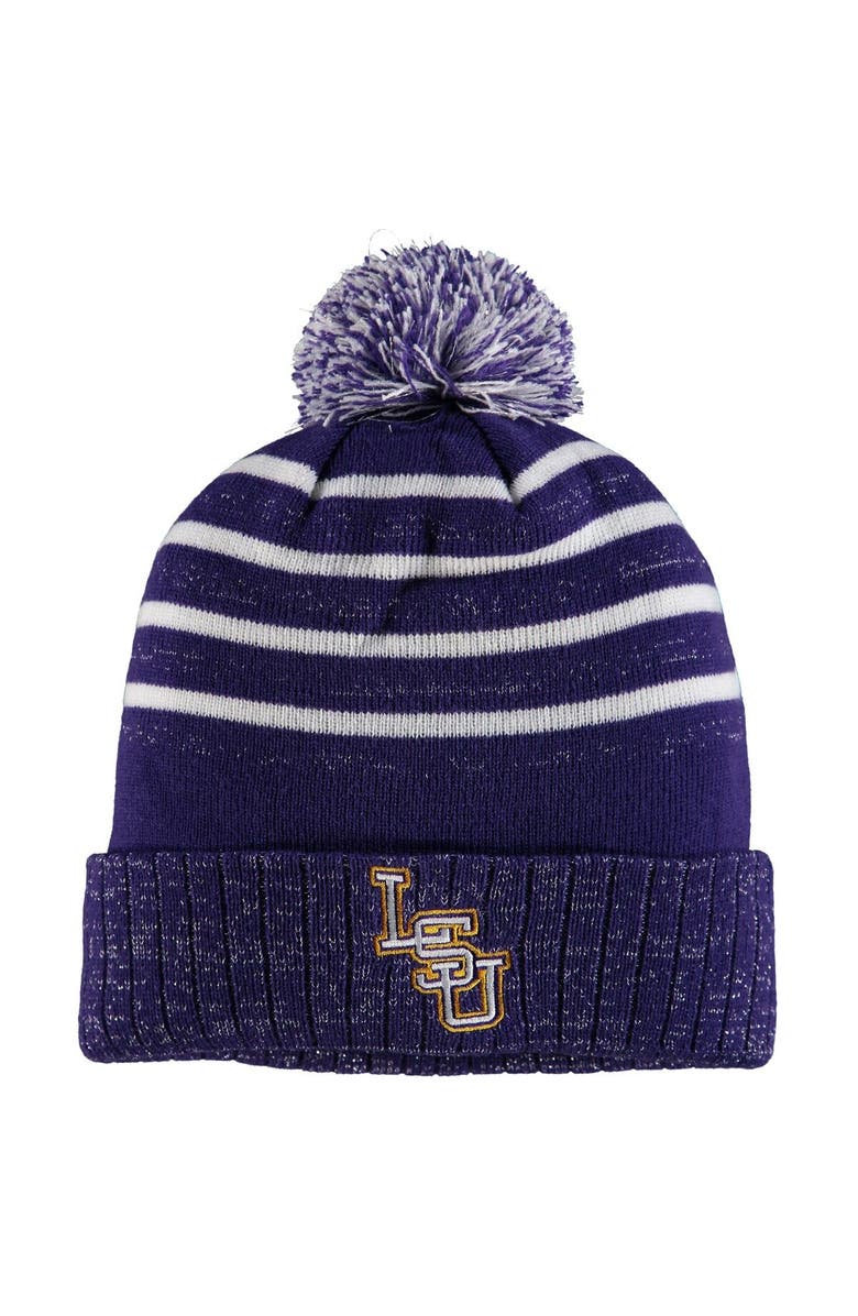 TOP OF THE WORLD Women's Top of the World Purple LSU Tigers Shimmering Cuffed Knit Hat with Pom, Main, color, 