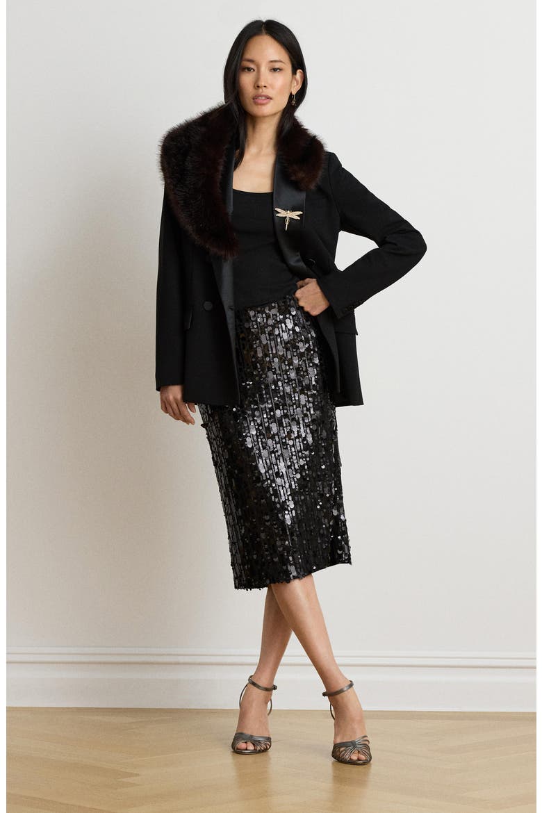 Sequined Mesh Midi Pencil Skirt, Alternate, color, BLACK