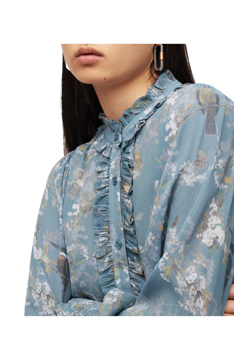 AllSaints Mia Viola Floral Print Semisheer Balloon Sleeve Blouse, Alternate, color,