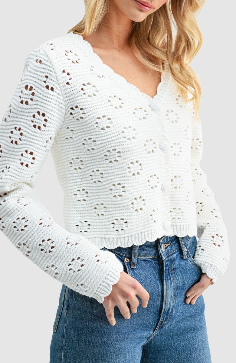 All in Favor Open Stitch Cotton Blend Cardigan, Alternate, color, Ivory