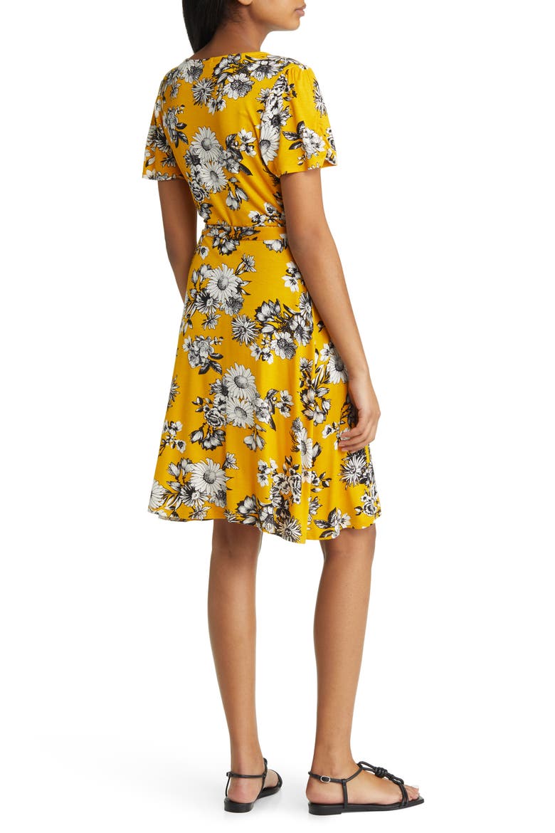 Floral Faux Wrap Knit Dress, Alternate, color, SUNFLOWER