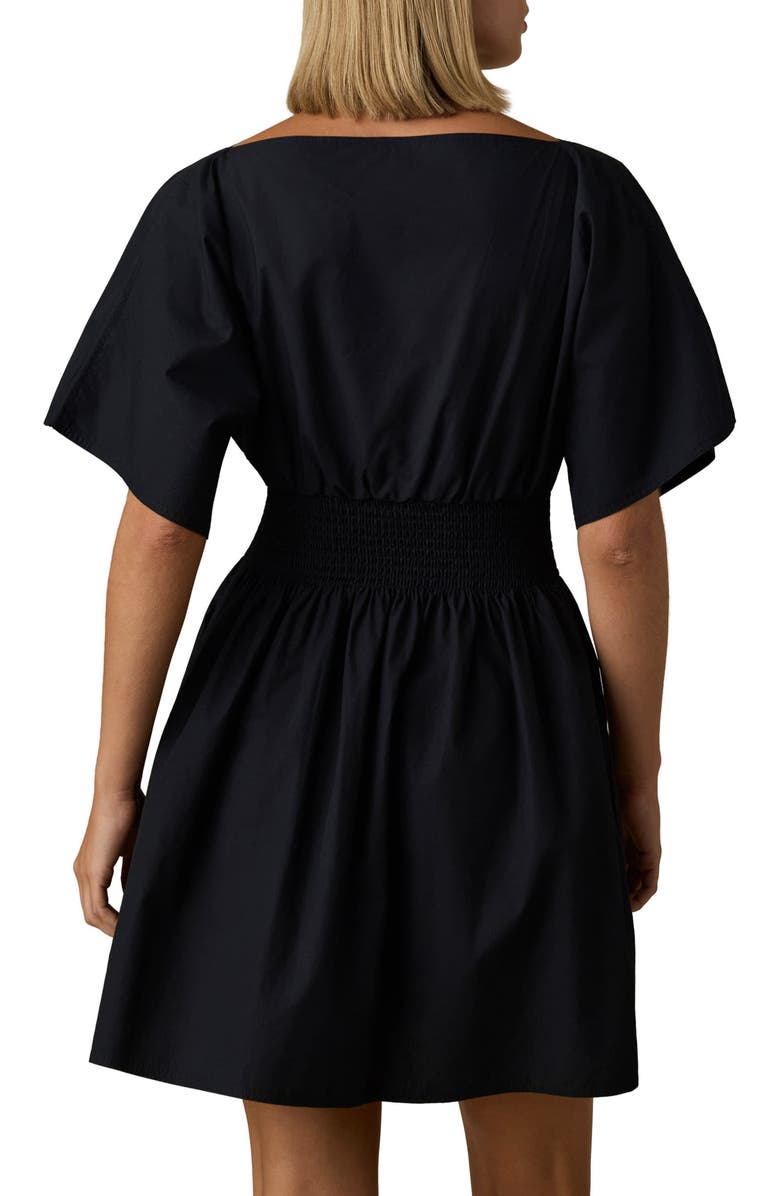Faherty Elia Coastal Smocked Waist Organic Cotton Poplin Minidress, Alternate, color, Black
