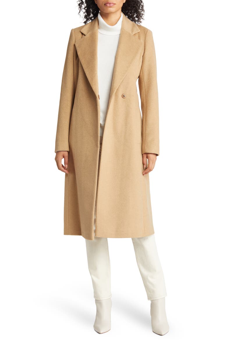 Belted Wool Blend Coat, Alternate, color, CAMEL