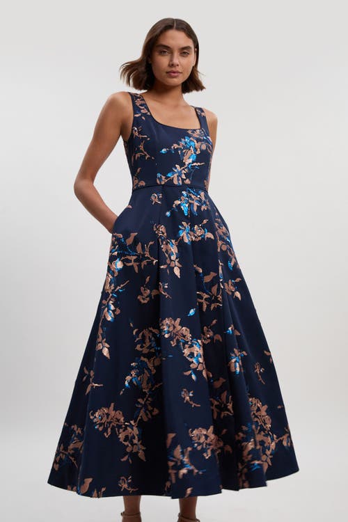 Karen Millen Petite Satin Sequin Prom Dress In Blue